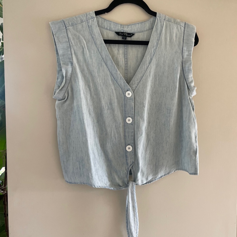 Velvet Heart Sleeveless Chambray Tie Front Button Down Shirt M